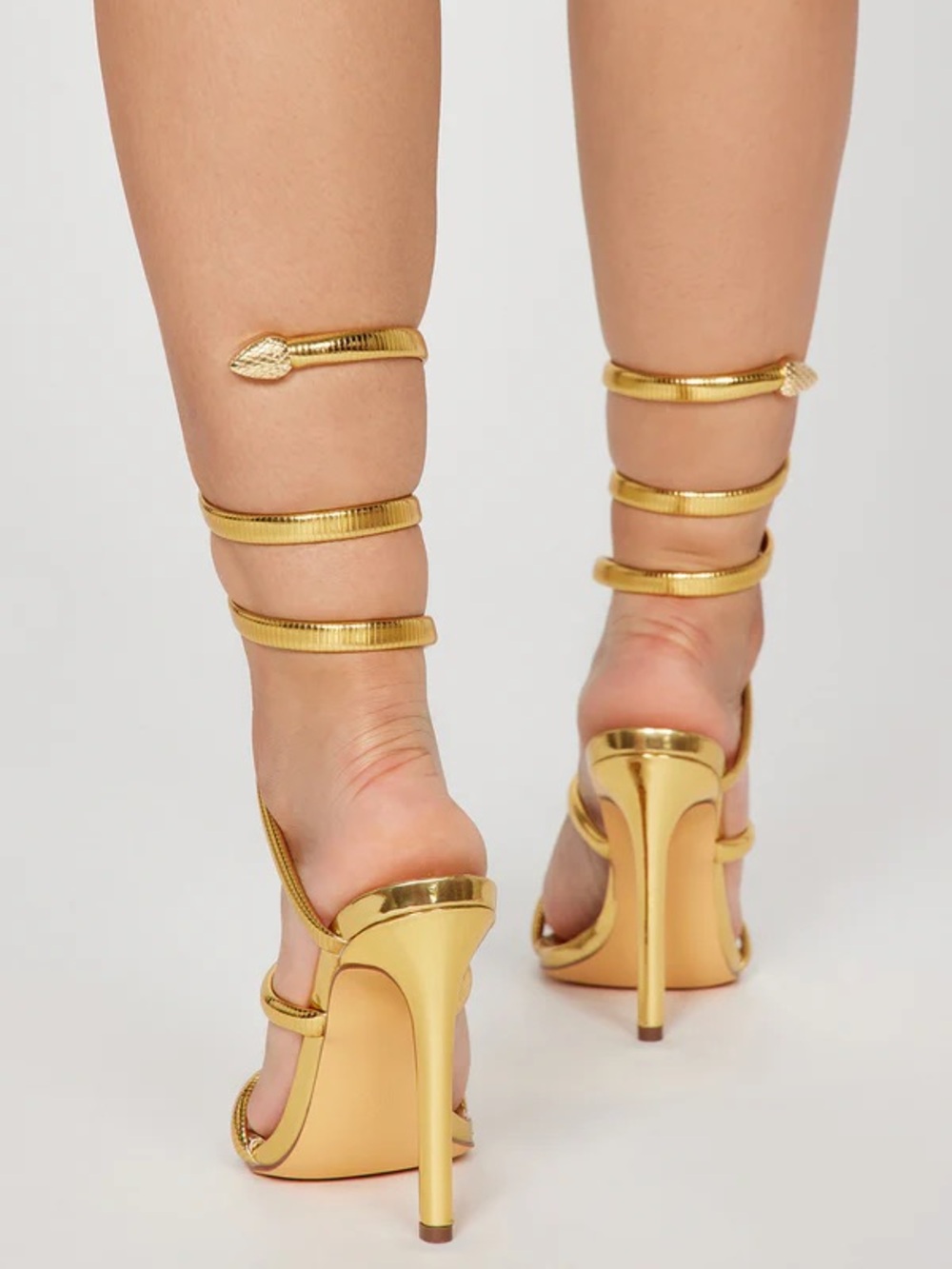 Gold Strappy Wrap-Around High Heel Sandals - Women